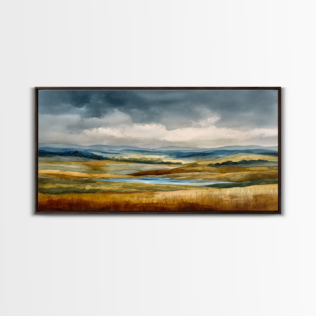 Storm Clouds over a Rolling Prairie Canvas Print, Nature Art, Wall Art, Living Room Decor, Fine Art, Nature, Wood Wall Art, NAT-2x1-82