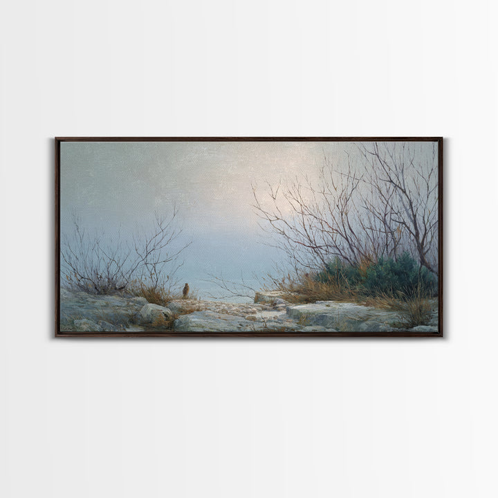 Owl in Moonlit Branches Framed Canvas Print, Nature Art, Mountain Wall Art, Living Room Decor, Watercolor Art, Nature, NAT-2x1-87