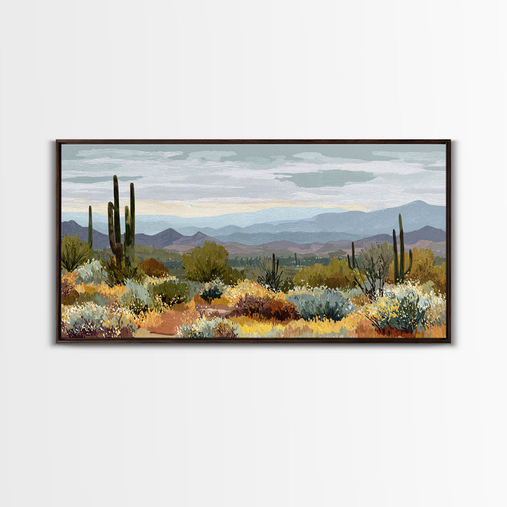 Desert Cactus Blooming After Rain Framed Canvas Print, Nature Art, Wood Wall Art, Living Room Decor, Fine Art, Nature, NAT-2x1-88