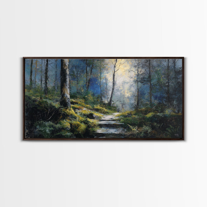 Sunlit Forest Path Canvas Print, Nature Art, Framed Art, Living Room Decor, Nature, Botanical Art, Digital Download Art, NAT-2x1-93