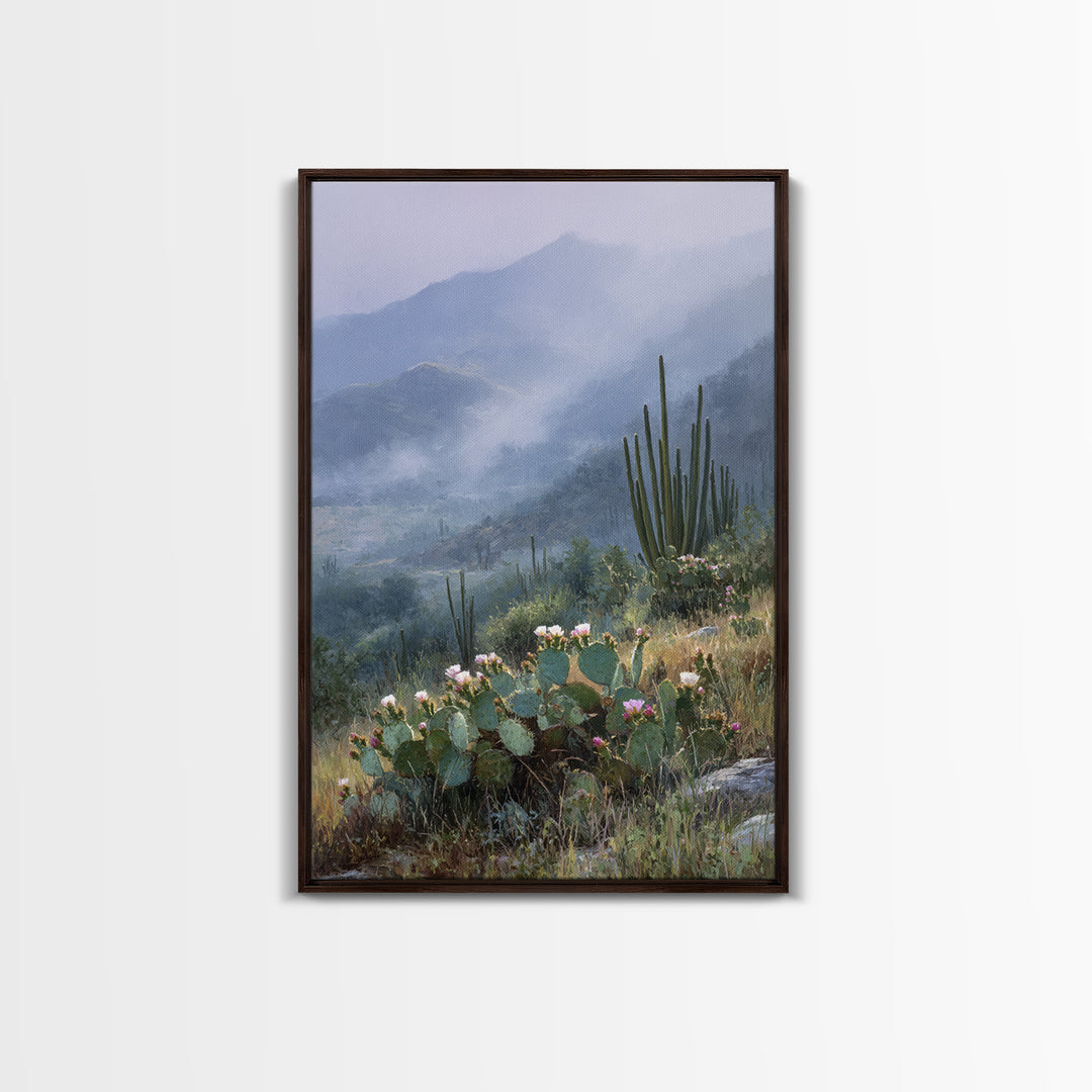 Desert Cactus Blooming After Rain Framed Canvas Print, Nature Art, Art Print, Living Room Decor, Fine Art, Nature, NAT-2x3-100