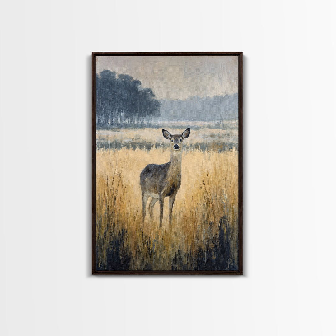 Deer Standing in a Golden Field Canvas Print, Nature Art, Moss Art, Living Room Decor, Fine Art, Nature, Statement Artwork, NAT-2x3-16