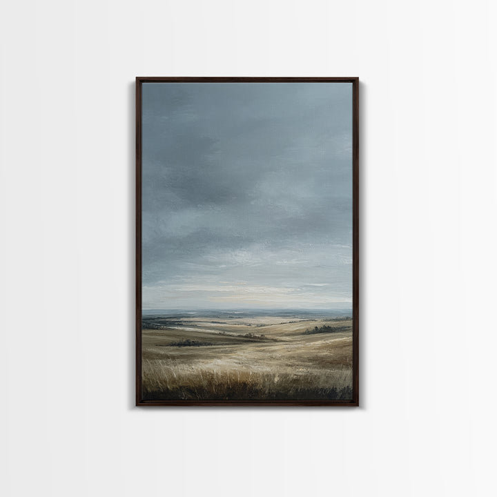 Storm Clouds over a Rolling Prairie Framed Canvas Print, Nature Art, Textured Painting, Living Room Decor, Fine Art, Nature, NAT-2x3-22