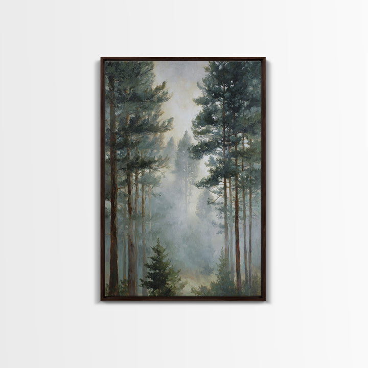 Moody Pine Forest Framed Canvas Print, Nature Art, Wall Art, Living Room Decor, Oil Painting, Nature, Wood Wall Art, NAT-2x3-25