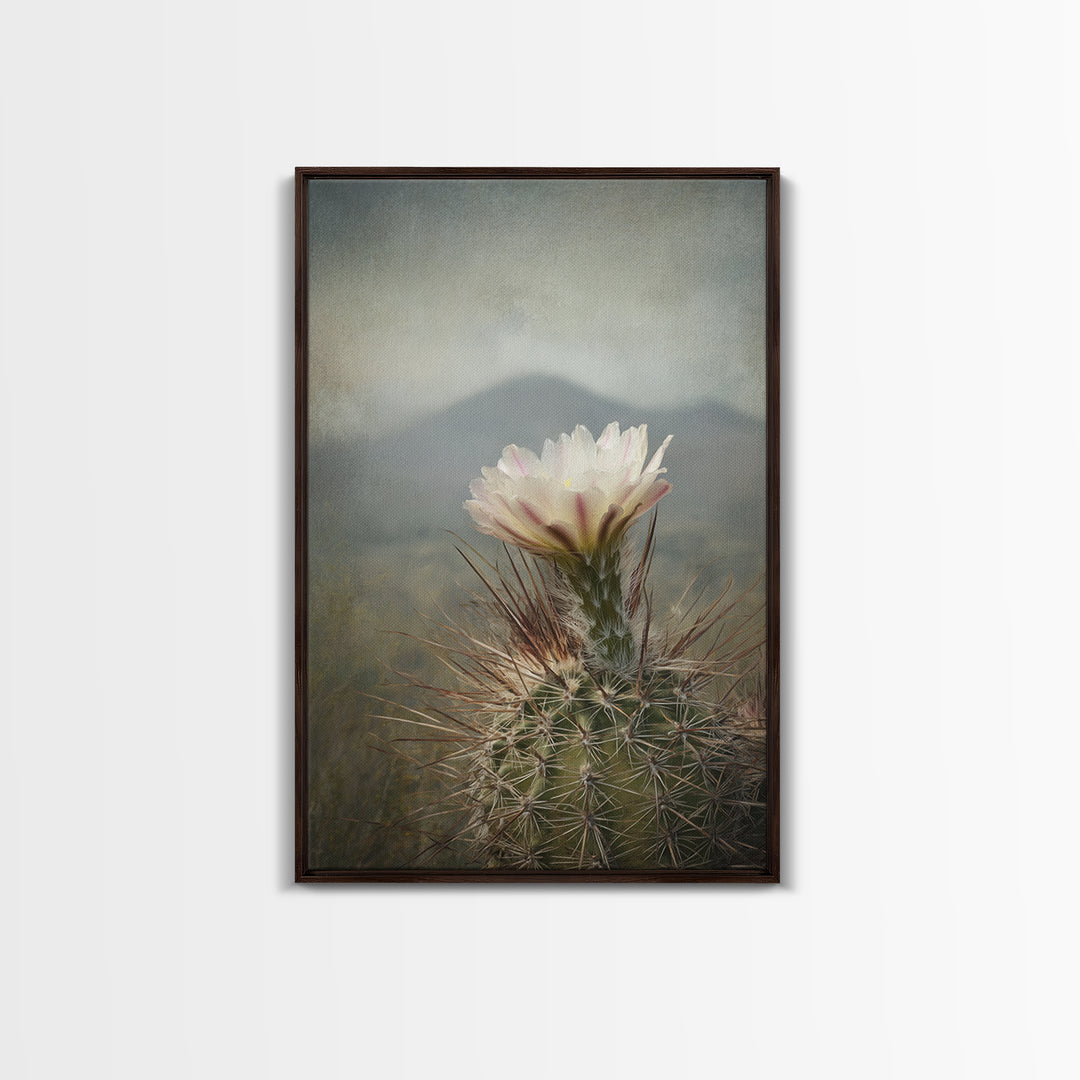 Desert Cactus Blooming After Rain Framed Canvas Print, Nature Art, Living Room Decor, Oil Painting, Nature, Ocean Art, NAT-2x3-28