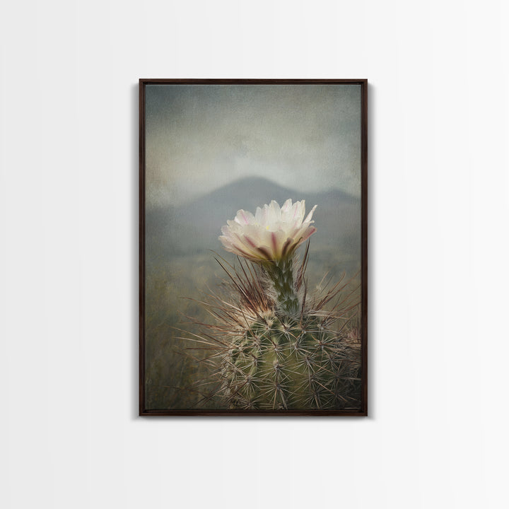 Desert Cactus Blooming After Rain Framed Canvas Print, Nature Art, Living Room Decor, Oil Painting, Nature, Ocean Art, NAT-2x3-28