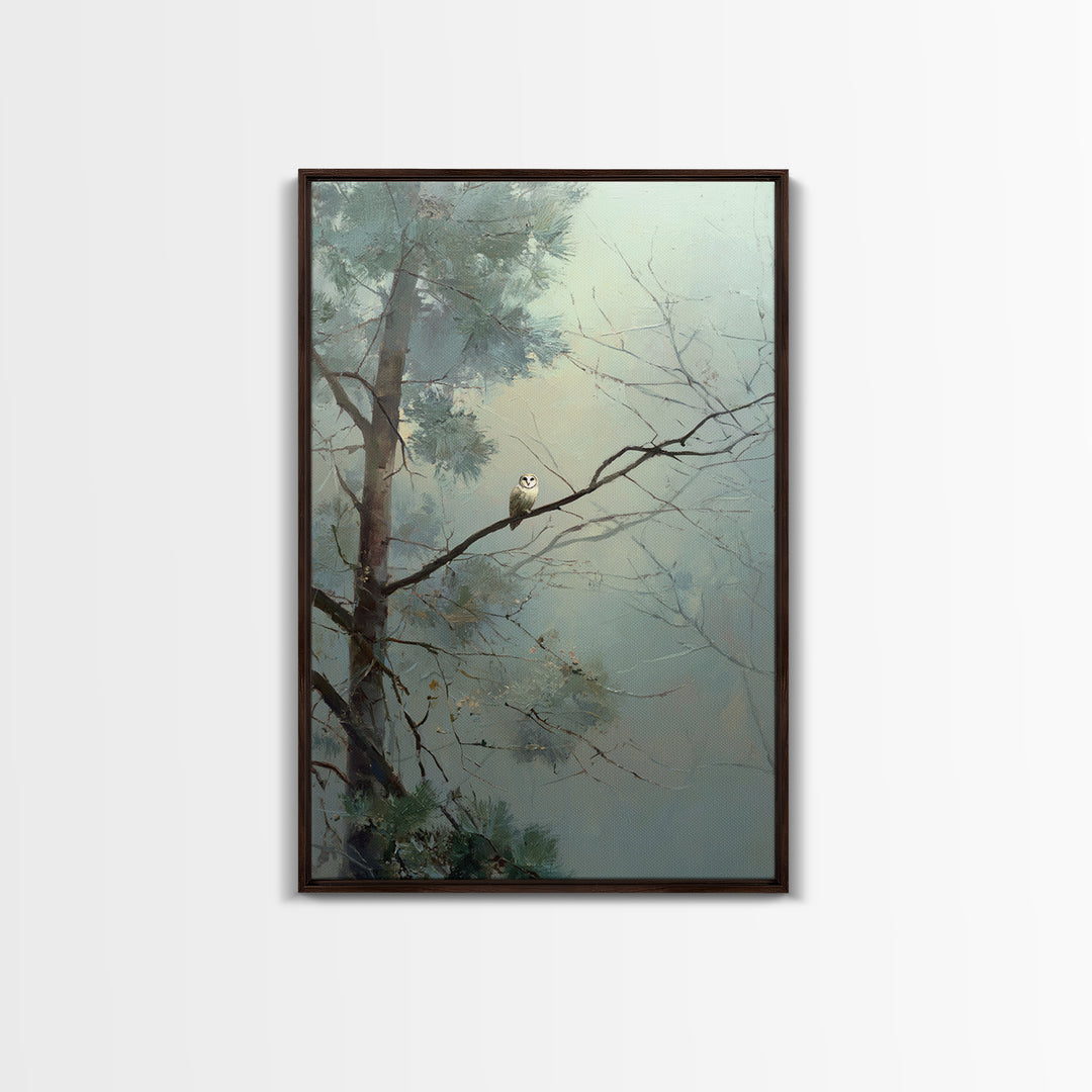 Owl in Moonlit Branches Framed Canvas Print, Nature Art, Nature Wall Art, Living Room Decor, Watercolor Art, Nature, NAT-2x3-3