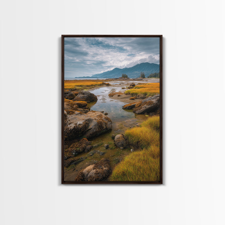 Calm Beach Tide Pooling Around Rocks Canvas Print, Nature Art, Ocean Art, Living Room Decor, Fine Art, Nature, Art Print, NAT-2x3-32