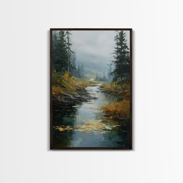 Autumn Leaves Floating on Quiet Stream Framed Canvas Print, Nature Art, Wall Art, Living Room Decor, Fine Art, Nature, NAT-2x3-38