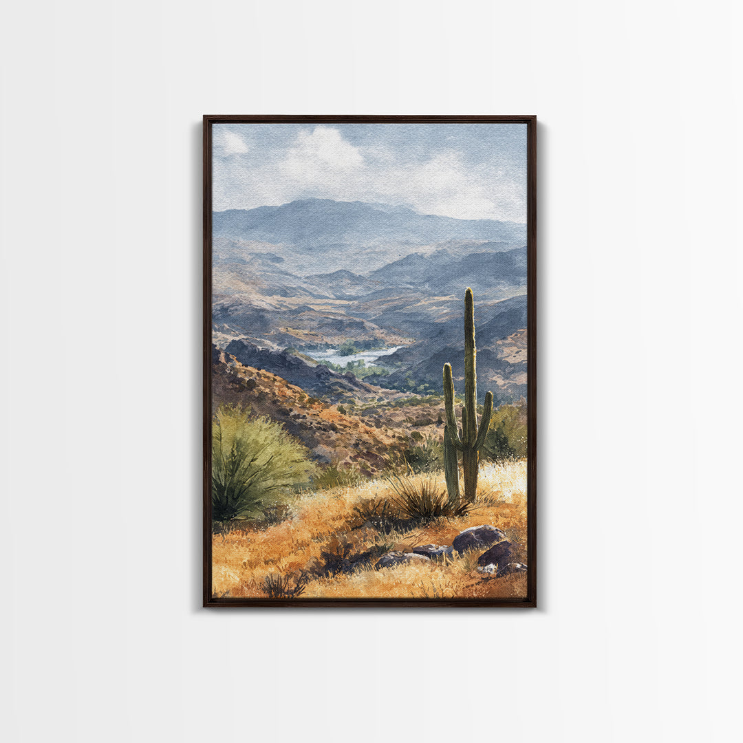 Desert Cactus Blooming After Rain Framed Canvas Print, Nature Art, Statement Artwork, Living Room Decor, Fine Art, Nature, NAT-2x3-4