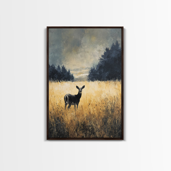 Deer Standing in a Golden Field Canvas Print, Nature Art, Fine Art Print, Living Room Decor, Fine Art, Nature, Poster, NAT-2x3-40