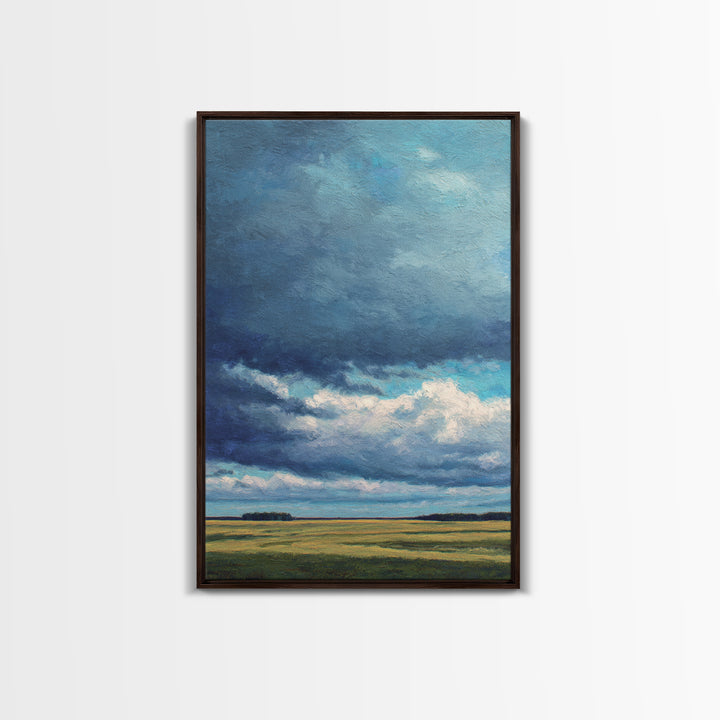 Storm Clouds over a Rolling Prairie Framed Canvas Print, Nature Art, Textured Painting, Living Room Decor, Fine Art, Nature, NAT-2x3-46