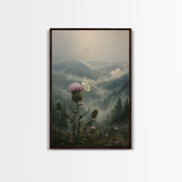 Butterfly Resting on a Blooming Thistle Framed Canvas Print, Nature Art, Wall Art, Living Room Decor, Fine Art, Nature, NAT-2x3-60