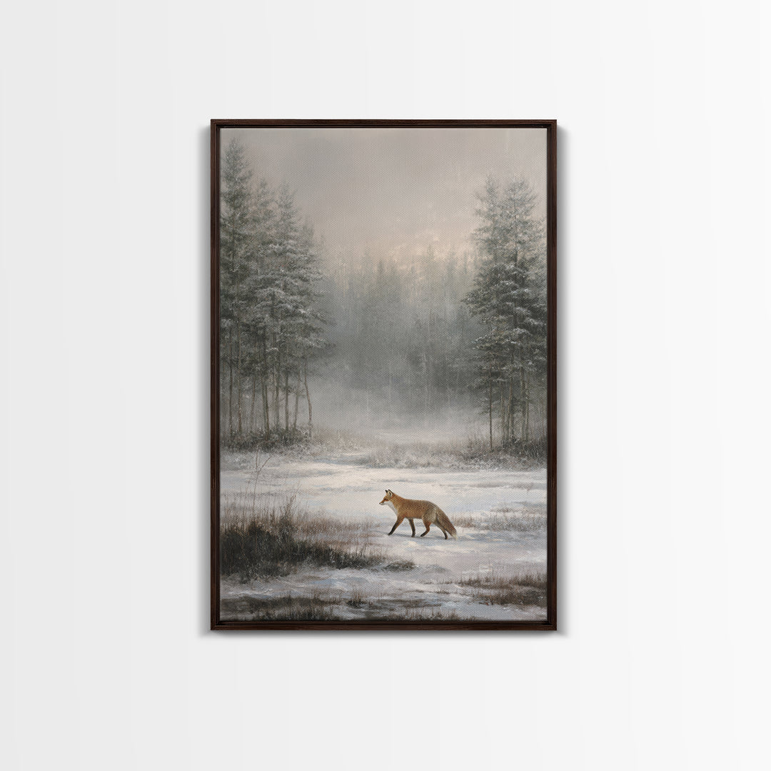 Fox Crossing a Snowy Forest Clearing Canvas Print, Nature Art, Home Decor, Living Room Decor, Nature, Abstract Wall Art, NAT-2x3-66