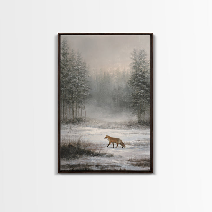 Fox Crossing a Snowy Forest Clearing Canvas Print, Nature Art, Home Decor, Living Room Decor, Nature, Abstract Wall Art, NAT-2x3-66