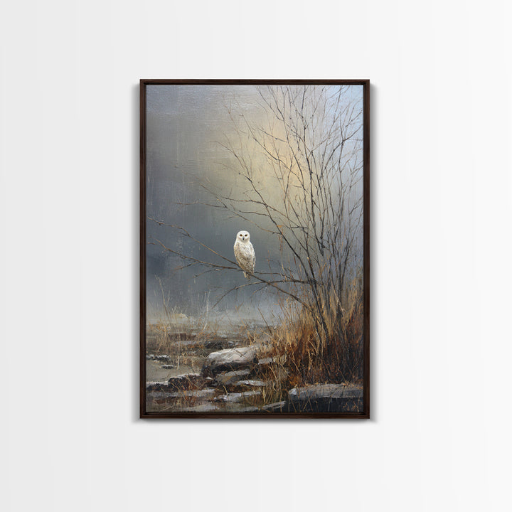 Owl in Moonlit Branches Framed Canvas Print, Nature Art, Printable Wall Art, Living Room Decor, Watercolor Art, Nature, NAT-2x3-75