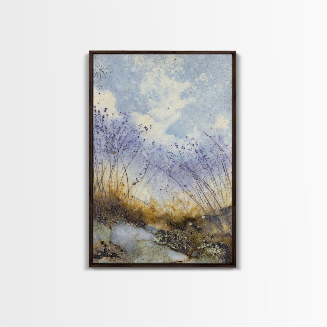 Bees Circling Lavender Blossoms Canvas Print, Nature Art, Poster, Living Room Decor, Fine Art, Nature, Abstract Wall Art, NAT-2x3-79