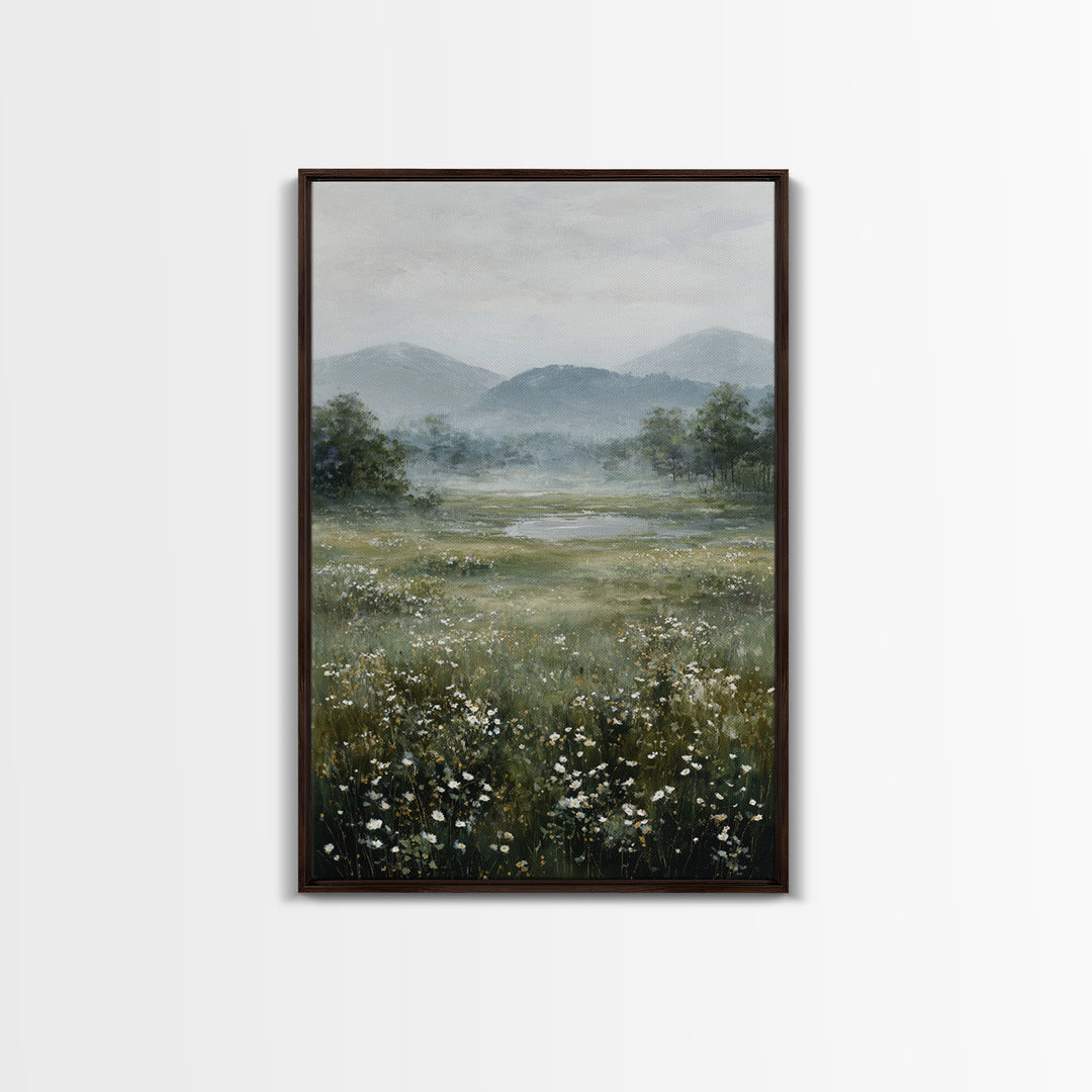 Wildflower Meadow under Soft Summer Sky Canvas Print, Nature Art, Painting, Living Room Decor, Nature, Modern Wall Art, NAT-2x3-82