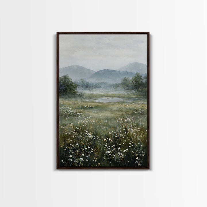 Wildflower Meadow under Soft Summer Sky Canvas Print, Nature Art, Painting, Living Room Decor, Nature, Modern Wall Art, NAT-2x3-82