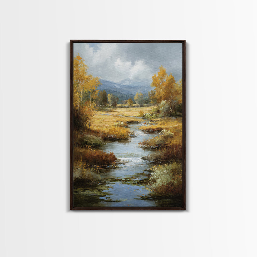 Autumn Leaves Floating on Quiet Stream Canvas Print, Nature Art, Mushroom, Living Room Decor, Abstract Art, Nature, NAT-2x3-86