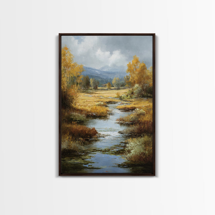 Autumn Leaves Floating on Quiet Stream Canvas Print, Nature Art, Mushroom, Living Room Decor, Abstract Art, Nature, NAT-2x3-86