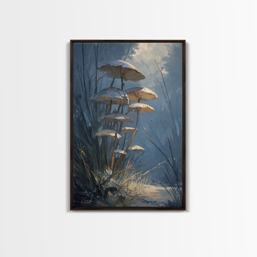Mushroom Cluster in Enchanted Woodland Framed Canvas Print, Nature Art, 3d Wall Art, Living Room Decor, Fine Art, Nature, NAT-2x3-87