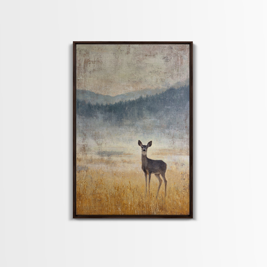 Deer Standing in a Golden Field Framed Canvas Print, Nature Art, Printable Wall Art, Living Room Decor, Fine Art, Nature, NAT-2x3-88