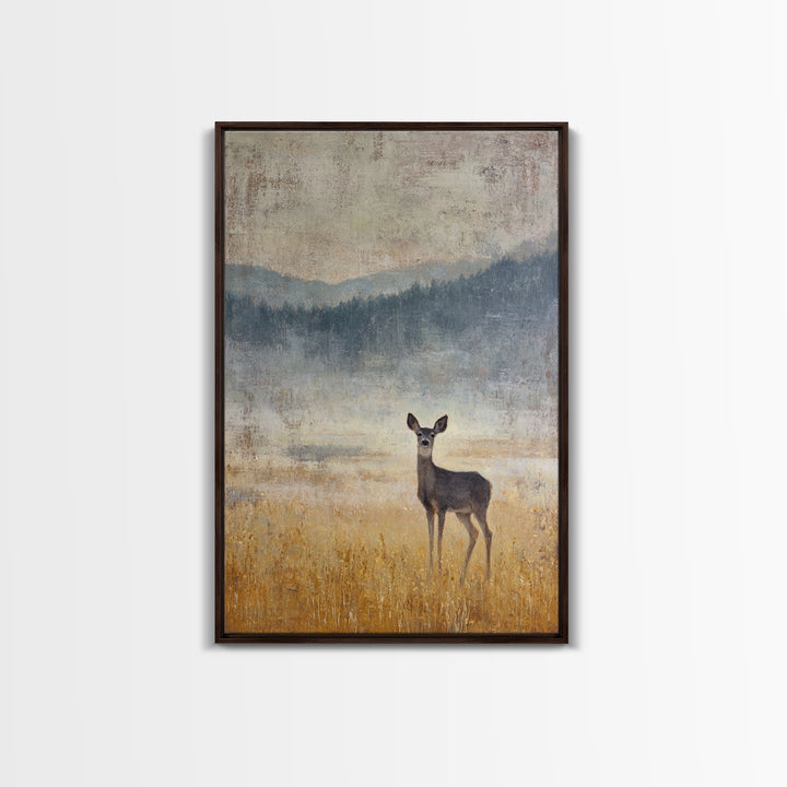 Deer Standing in a Golden Field Framed Canvas Print, Nature Art, Printable Wall Art, Living Room Decor, Fine Art, Nature, NAT-2x3-88