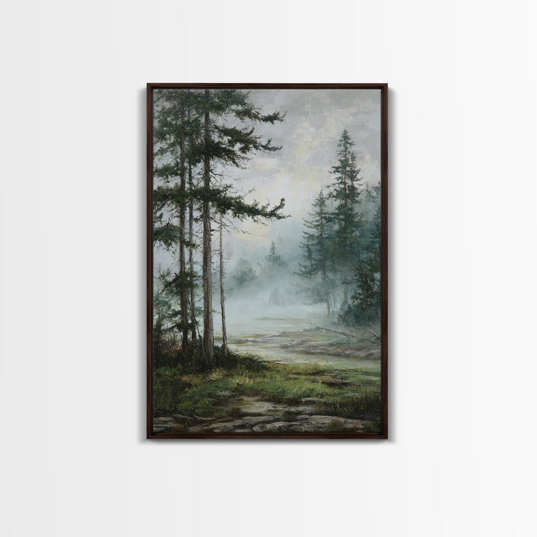Moody Pine Forest Framed Canvas Print, Nature Art, Framed Art, Living Room Decor, Nature, Botanical Art, Digital Download Art, NAT-2x3-97