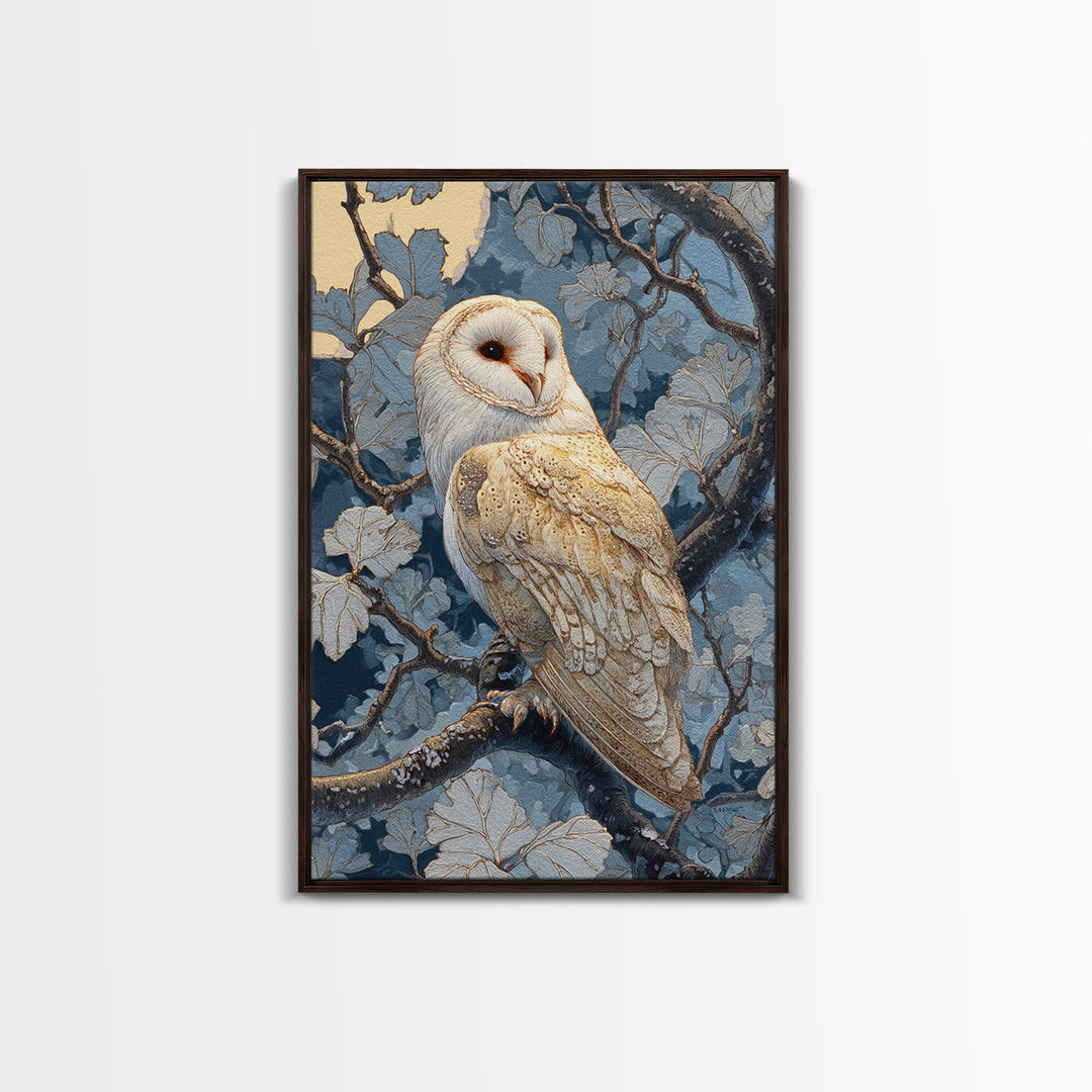 Owl in Moonlit Branches Canvas Print, Nature Art, Wood Wall Art, Living Room Decor, Watercolor Art, Nature, Nature Wall Art, NAT-2x3-99