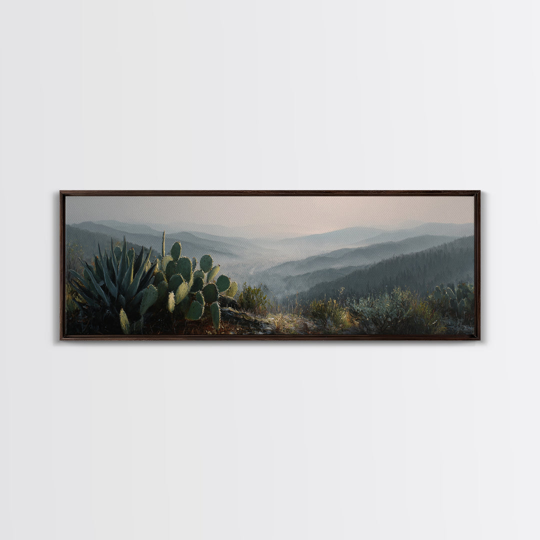 Desert Cactus Blooming After Rain Framed Canvas Print, Nature Art, Botanical Art, Living Room Decor, Watercolor Art, Nature, NAT-3x1-12
