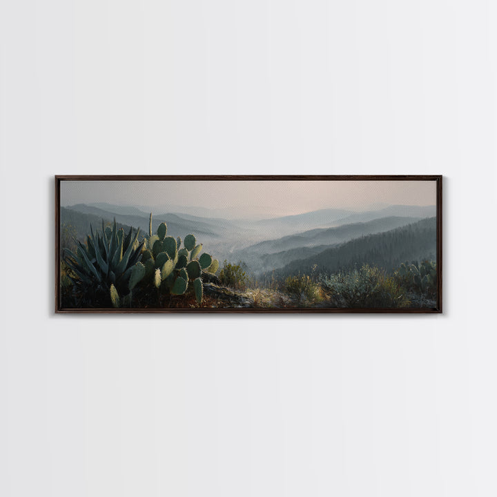 Desert Cactus Blooming After Rain Framed Canvas Print, Nature Art, Botanical Art, Living Room Decor, Watercolor Art, Nature, NAT-3x1-12