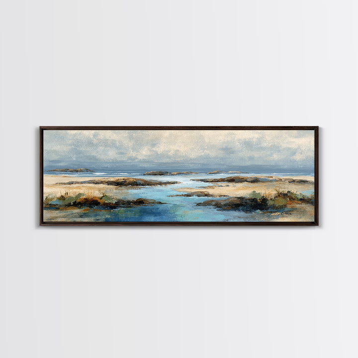 Calm Beach Tide Pooling Around Rocks Canvas Print, Nature Art, Living Room Wall Art, Living Room Decor, Fine Art, Nature, NAT-3x1-16