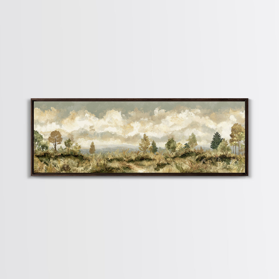 Sunlit Forest Path Framed Canvas Print, Nature Art, Modern Wall Art, Living Room Decor, Fine Art, Nature, Mountain Art, NAT-3x1-17