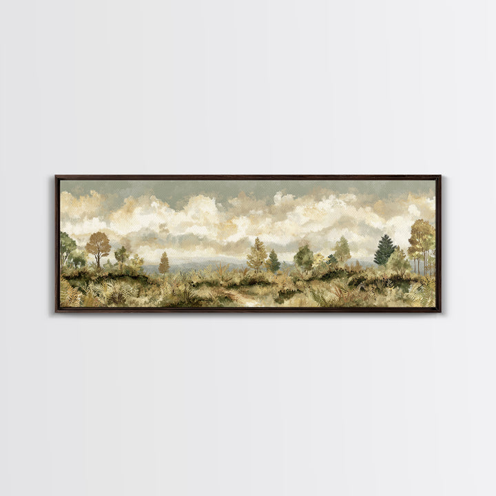 Sunlit Forest Path Framed Canvas Print, Nature Art, Modern Wall Art, Living Room Decor, Fine Art, Nature, Mountain Art, NAT-3x1-17