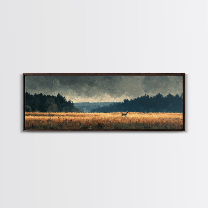 Deer Standing in a Golden Field Canvas Print, Nature Art, Bird Wall Art, Living Room Decor, Fine Art, Nature, Textured Painting, NAT-3x1-24