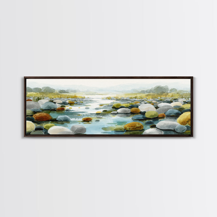 River Stones under Clear Shallow Water Canvas Print, Nature Art, Abstract Wall Art, Living Room Decor, Oil Painting, Nature, NAT-3x1-29