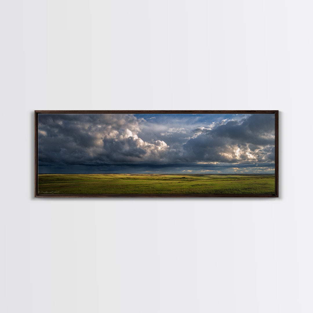 Storm Clouds over a Rolling Prairie Canvas Print, Nature Art, Wall Art, Living Room Decor, Fine Art, Nature, Wood Wall Art, NAT-3x1-30