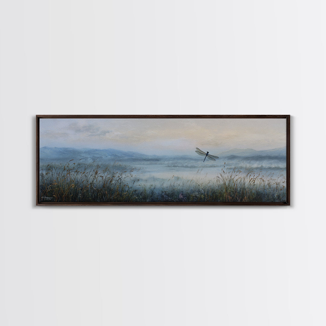 Dragonfly over a Pond with Reeds Canvas Print, Nature Art, Printable Wall Art, Living Room Decor, Abstract Art, Nature, NAT-3x1-34