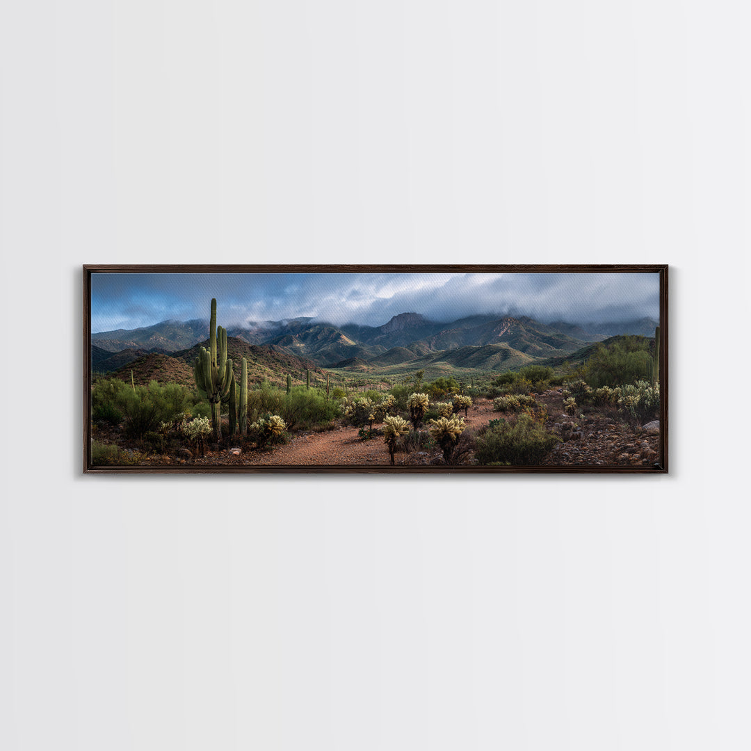 Desert Cactus Blooming After Rain Canvas Print, Nature Art, Mountain Art, Living Room Decor, Fine Art, Nature, Minimalist Decor, NAT-3x1-36