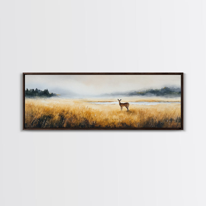 Deer Standing in a Golden Field Canvas Print, Nature Art, Art Print, Living Room Decor, Fine Art, Nature, Printable Wall Art, NAT-3x1-48