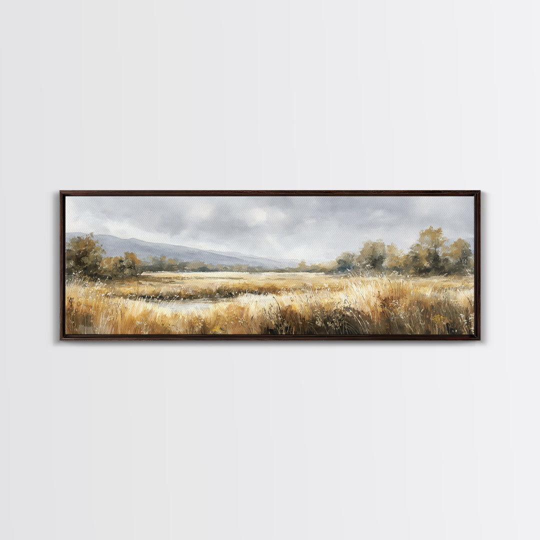 Sunrise Through Tall Grass and Wildflowers Framed Canvas Print, Nature Art, Wall Decor, Living Room Decor, Oil Painting, Nature, NAT-3x1-51