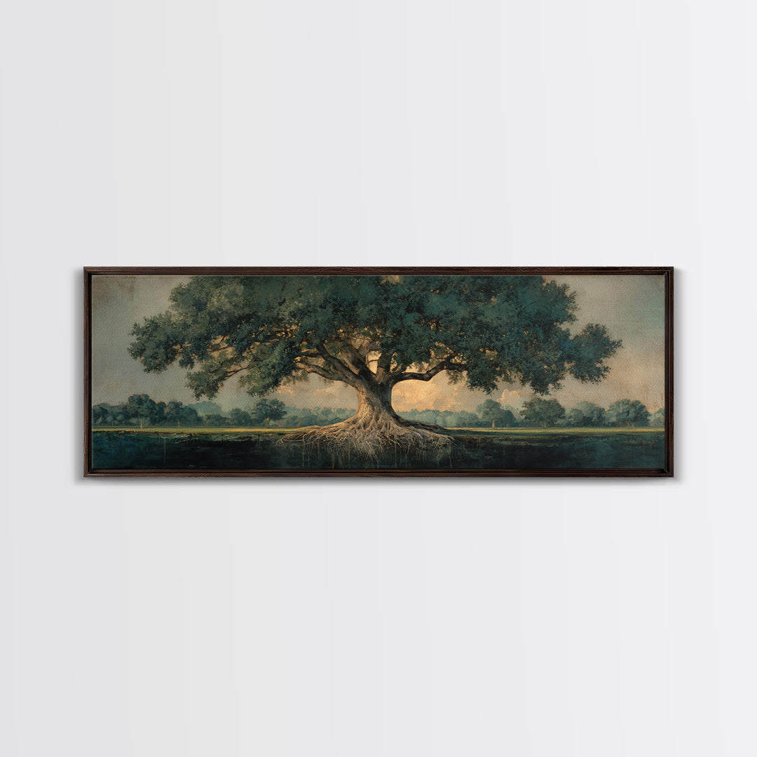 Tree of Life Framed Canvas Print, Nature Art, Living Room Decor, Oil Painting, Nature, Framed Art, Wood Wall Art, NAT-3x1-55