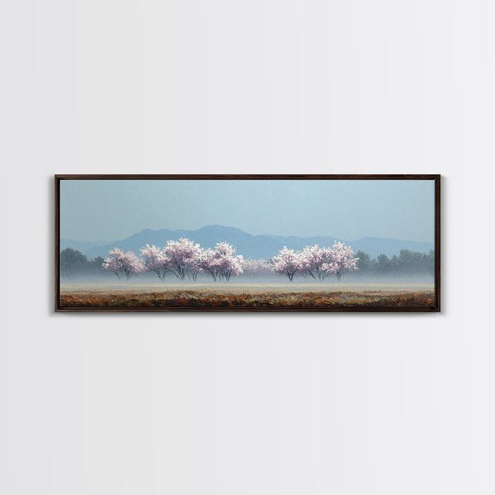Spring Cherry Blossoms Framed Canvas Print, Nature Art, Textured Painting, Living Room Decor, Fine Art, Nature, NAT-3x1-56