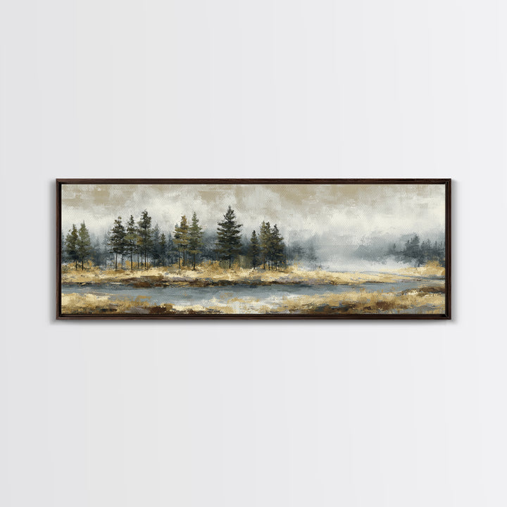 Moody Pine Forest Framed Canvas Print, Nature Art, Mountain Wall Art, Living Room Decor, Fine Art, Nature, Fine Art Print, NAT-3x1-57