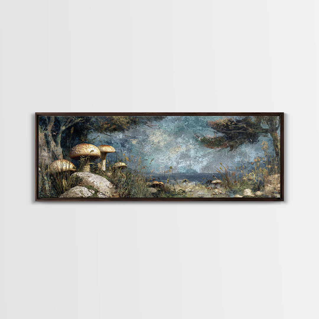 Mushroom Cluster in Enchanted Woodland Canvas Print, Nature Art, Original Painting, Living Room Decor, Fine Art, Nature, NAT-3x1-71