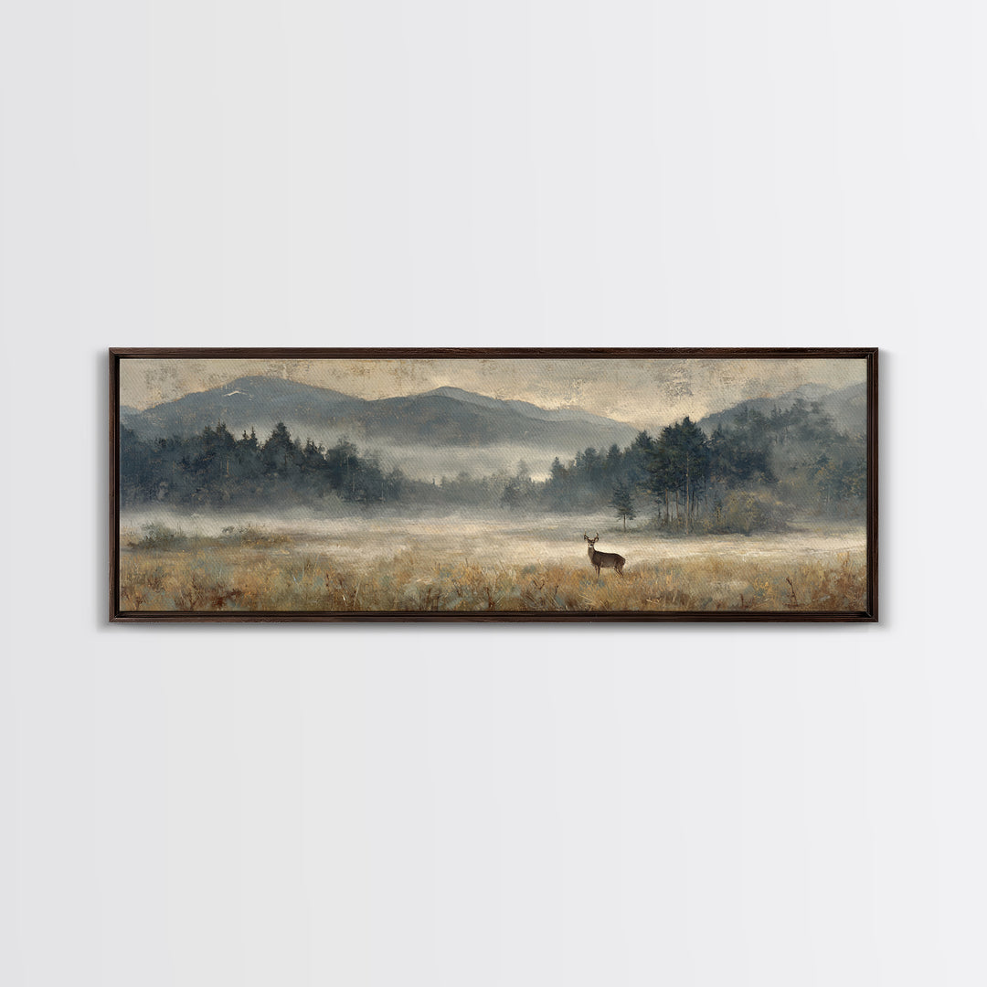 Deer Standing in a Golden Field Framed Canvas Print, Nature Art, Wall Art, Living Room Decor, Fine Art, Nature, Wood Wall Art, NAT-3x1-72