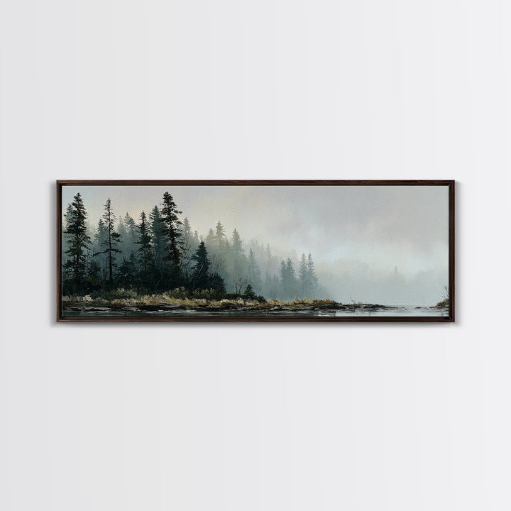 Moody Pine Forest Framed Canvas Print, Nature Art, Floral, Living Room Decor, Fine Art, Nature, Moss Art, Landscape Art, NAT-3x1-9