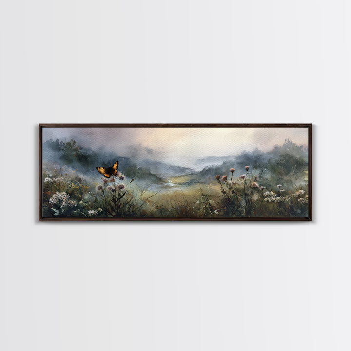 Butterfly Resting on a Blooming Thistle Canvas Print, Nature Art, Living Room Decor, Oil Painting, Nature, Modern Wall Art, NAT-3x1-92