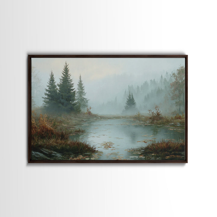 Autumn Leaves Floating on Quiet Stream Framed Canvas Print, Nature Art, Framed Art, Living Room Decor, Fine Art, Nature, NAT-3x2-10